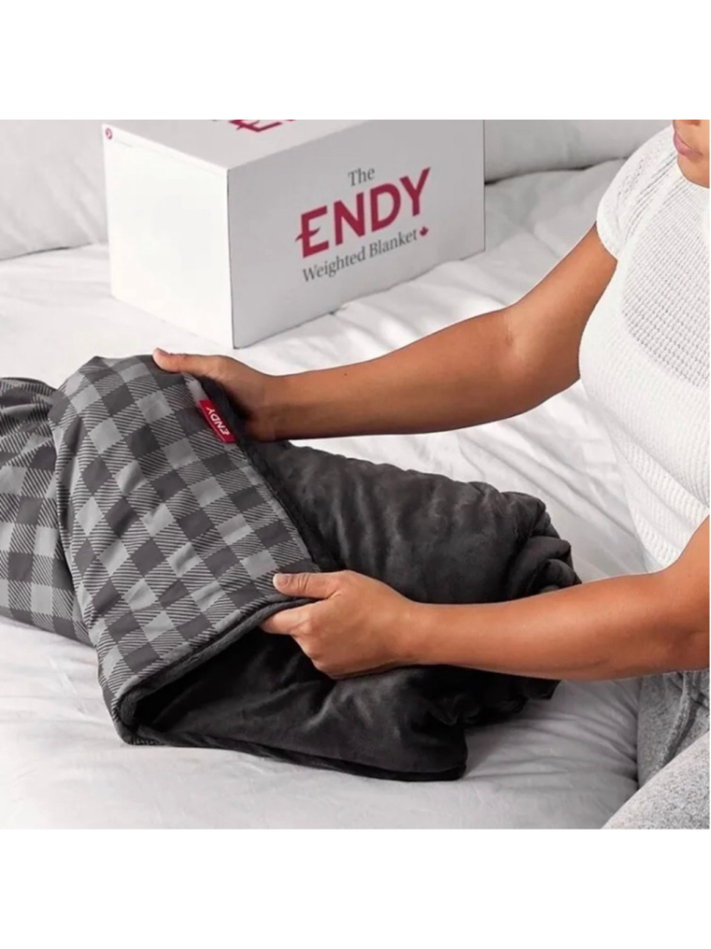 ENDY Weighted Blanket Twin Singles Size 78" x 48" Grey Plaid Checkered Heavy